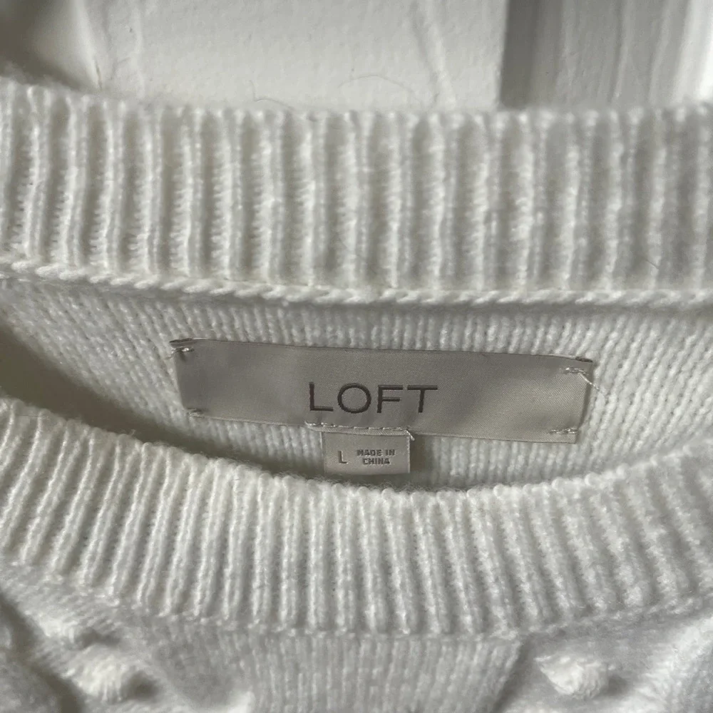 LOFT Women's Ivory Cable Knit Sweater - Picture 3 of 3